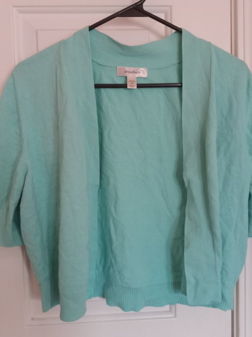 Dressbarn 1X Light Blue Teal Aqua Open Front Cropped Shrug Cardigan Sweater